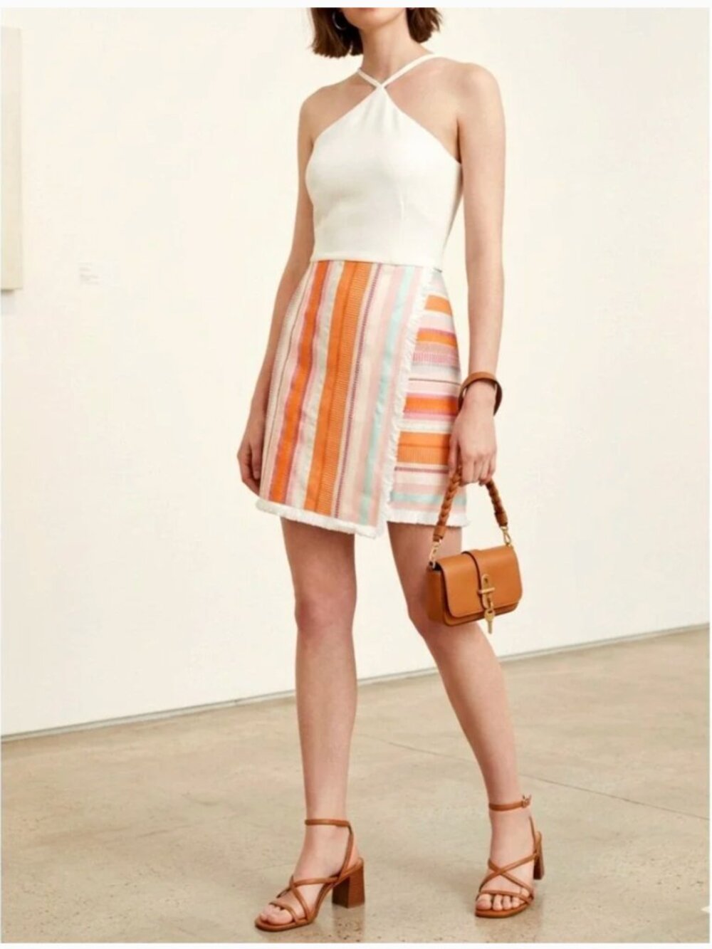 Anthropologie Hutch Kalyn Halter Mini Dress Striped Colorblock Fringe